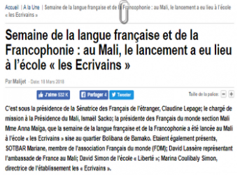 Au Mali, la semaine de la langue française et de la francophonie a été lancée aux Ecrivains